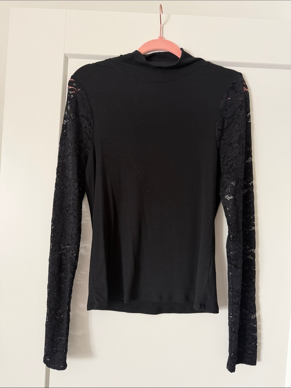 Paige Black Lace-Sleeve Women's Turtleneck Top